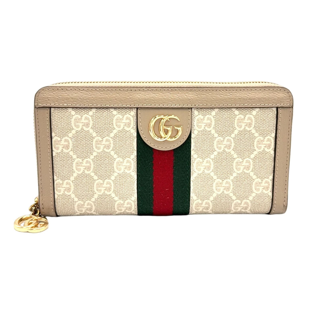 Gucci Ophidia GG Supreme Sherry Line Leather Gray Beige Multicolor Wallet Gold