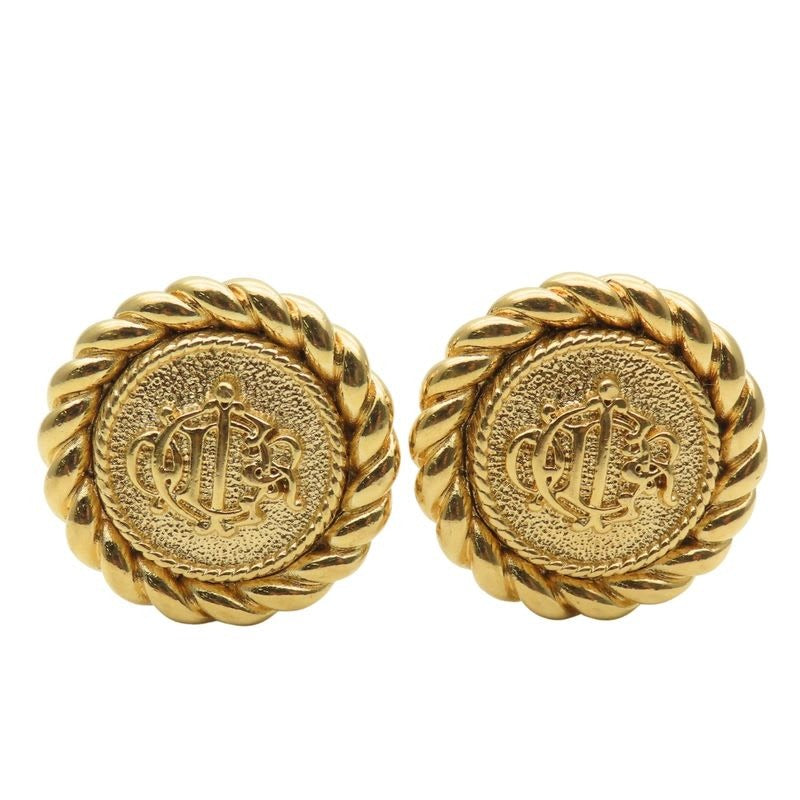 Christian Dior Earrings Logo Metal Gold Plated GP Accessories