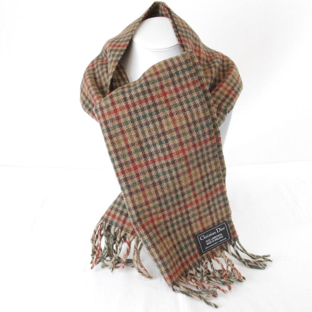 Dior Plaid 100% Lambswool Scarf Brown High