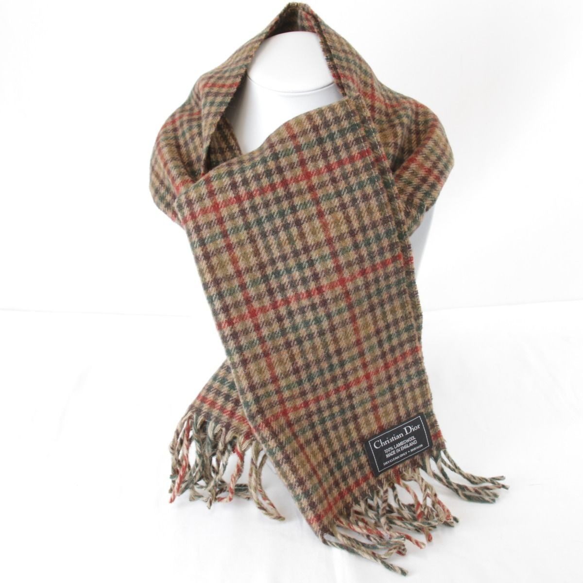 Dior Plaid 100% Lambswool Scarf Brown High