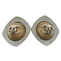 Chanel CC Logo Pearl Earrings Silver Brown
