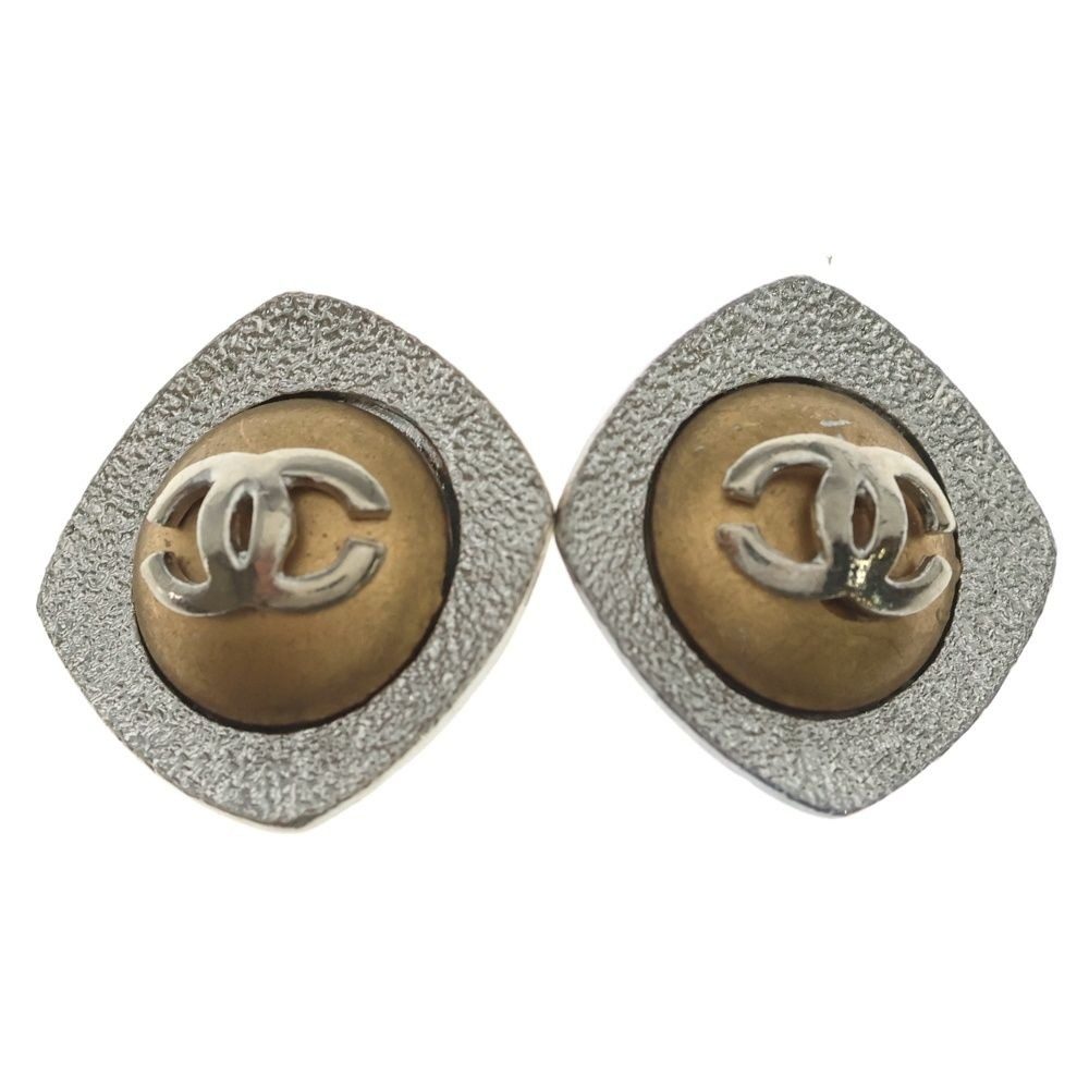 Chanel CC Logo Pearl Earrings Silver Brown