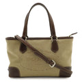 Prada Logo Jacquard 2-Way Shoulder Bag Canvas Leather Khaki Beige Dark Brown