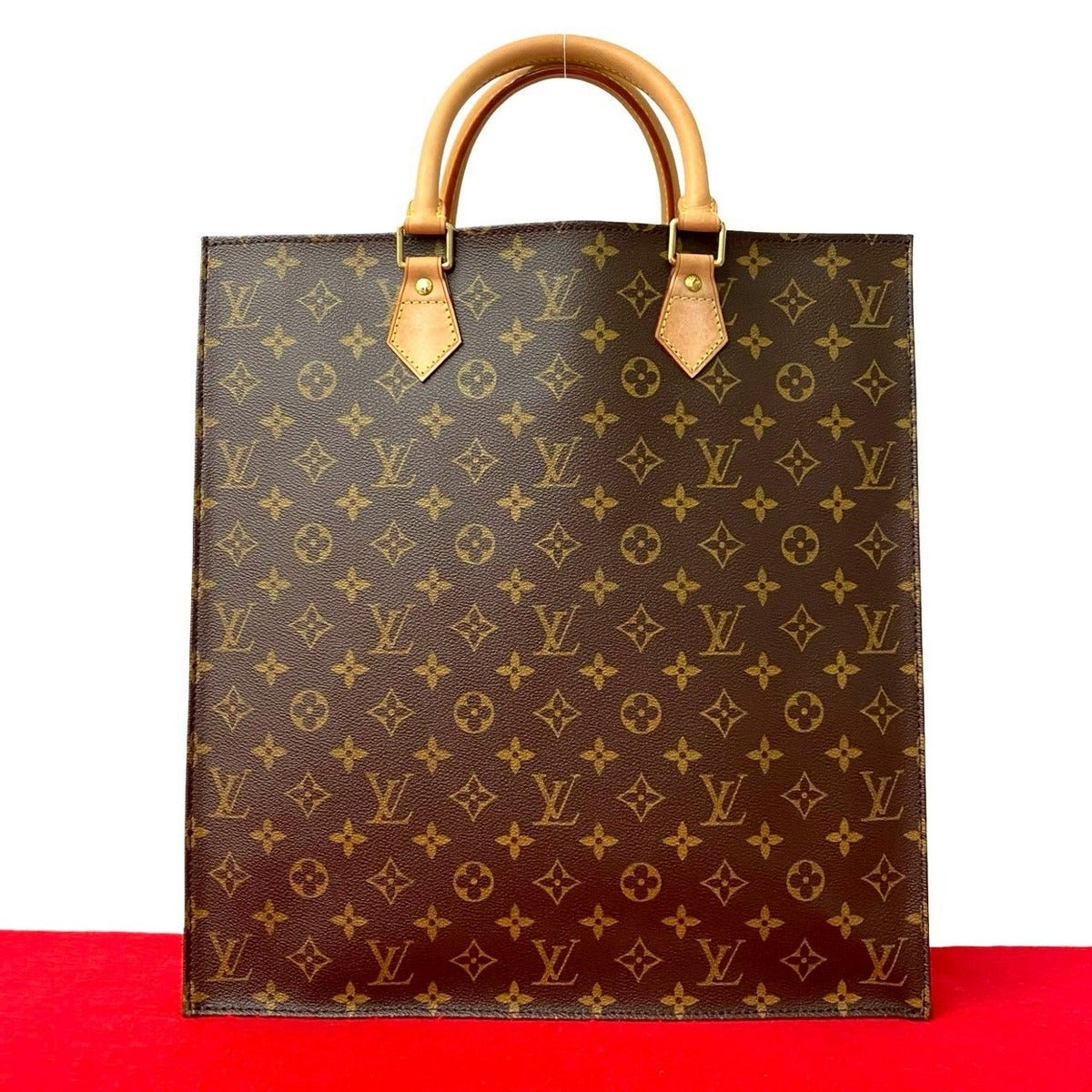 Louis Vuitton Sac Plat Monogram Leather Tote Business Brown