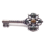 Chanel Key Motif Brooch Silver Color Rice Stone