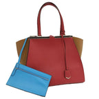 Fendi Troisages Handbag Leather Red Brown