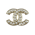 Chanel CC Logo Pearl Faux Gold White Brooch