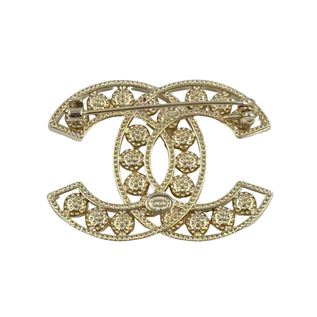 Chanel CC Logo Pearl Faux Gold White Brooch — view 2