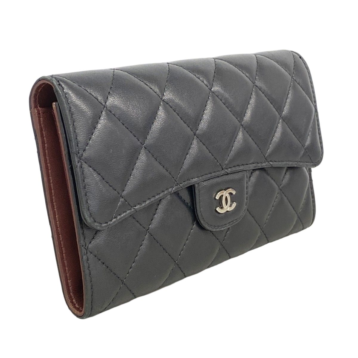 Chanel Trifold Wallet Quilted Lambskin Black Silver — view 2