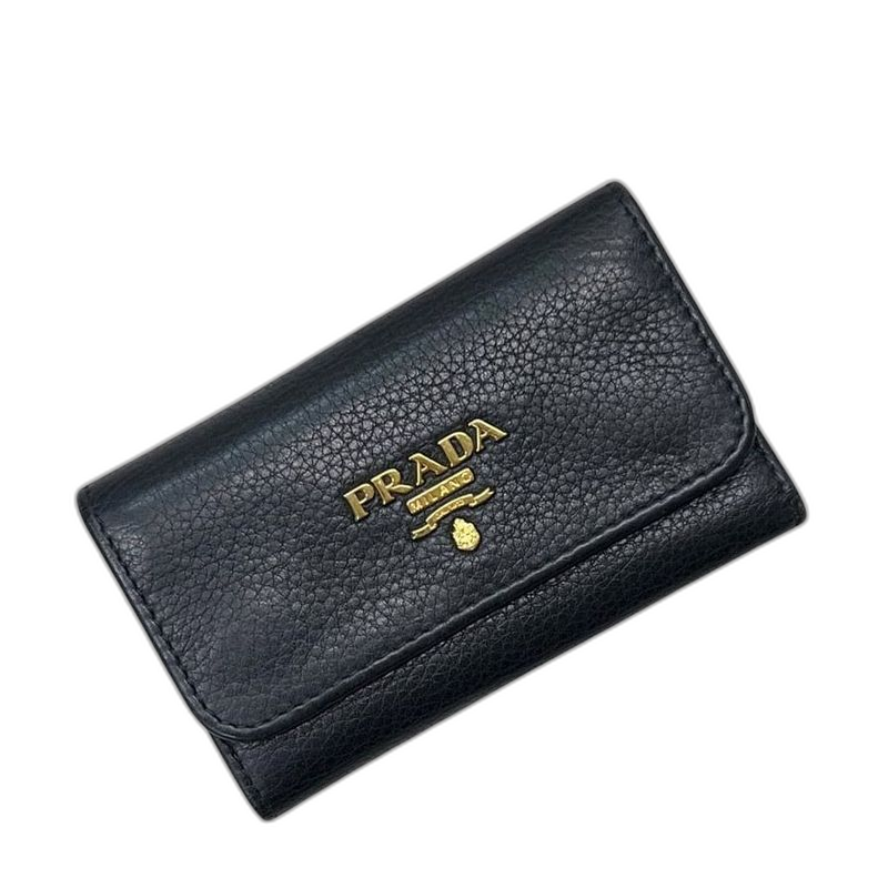 Prada 6 Key Case Black Nero Leather Key Holder