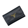 Prada 6 Key Case Black Nero Leather Key Holder
