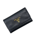 Prada 6 Key Case Black Nero Leather Key Holder