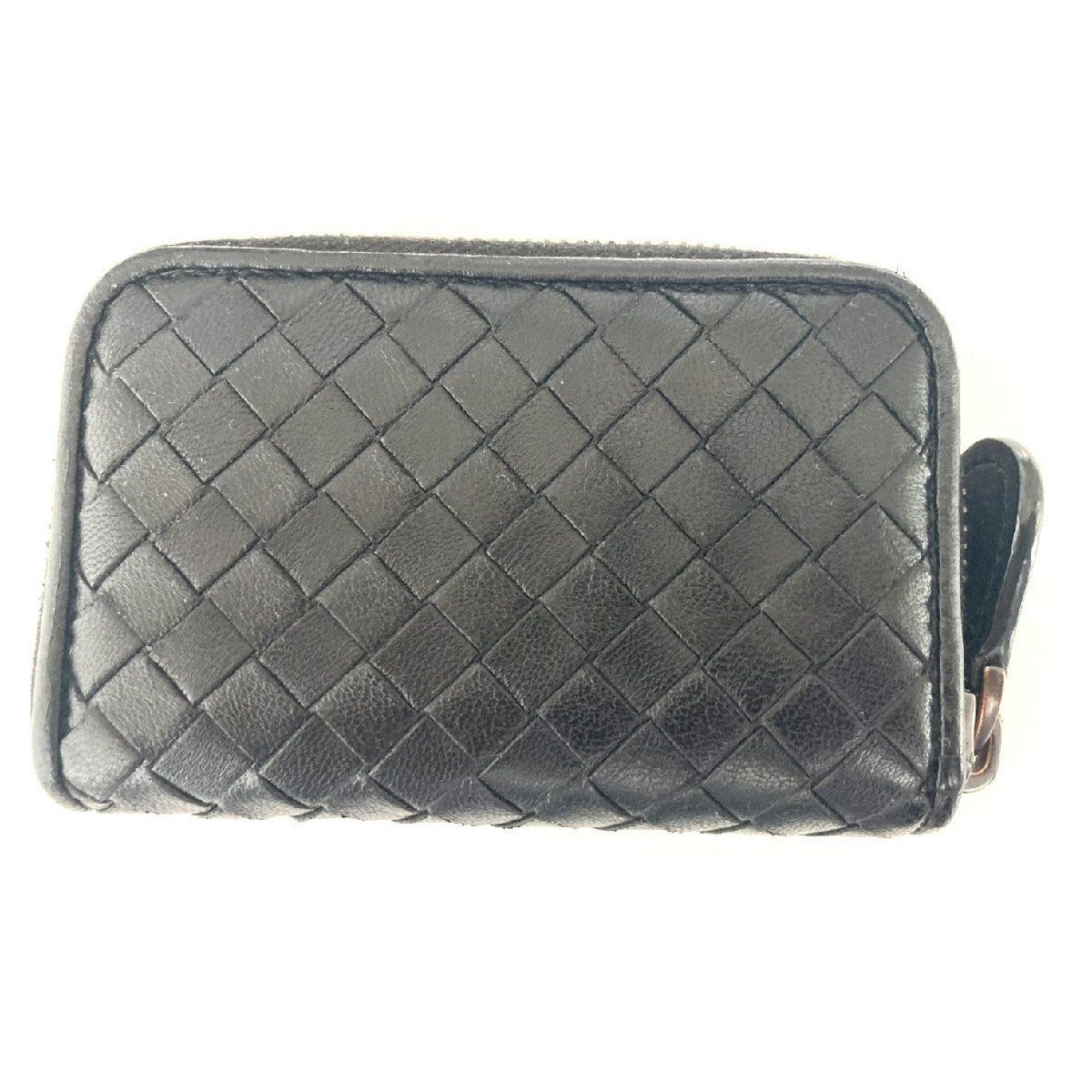 Bottega Veneta Leather Zip Around Coin Purse Intrecciato Black 7K — view 2
