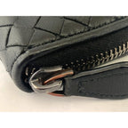 Bottega Veneta Leather Zip Around Coin Purse Intrecciato Black 7K — view 3