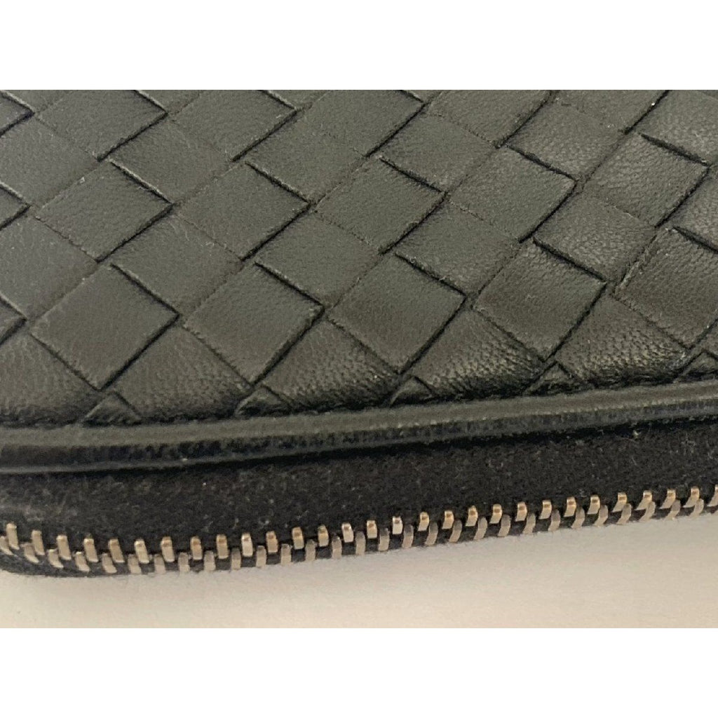 Bottega Veneta Leather Zip Around Coin Purse Intrecciato Black 7K — view 4