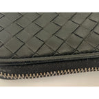 Bottega Veneta Leather Zip Around Coin Purse Intrecciato Black 7K — view 4