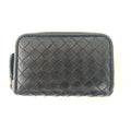 Bottega Veneta Leather Zip Around Coin Purse Intrecciato Black 7K