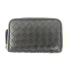 Bottega Veneta Leather Zip Around Coin Purse Intrecciato Black 7K