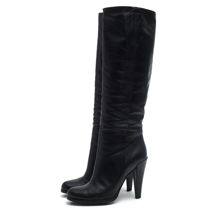 Gucci/ Long Boots Shoes Women Leather Black Plain Toe Sole