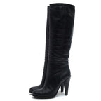 Gucci/ Long Boots Shoes Women Leather Black Plain Toe Sole