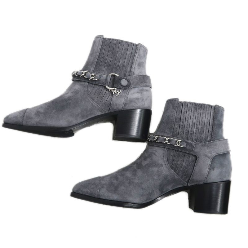 Chanel Side Gore Ankle Boots Size 38 C Gray Suede Shoes — view 4