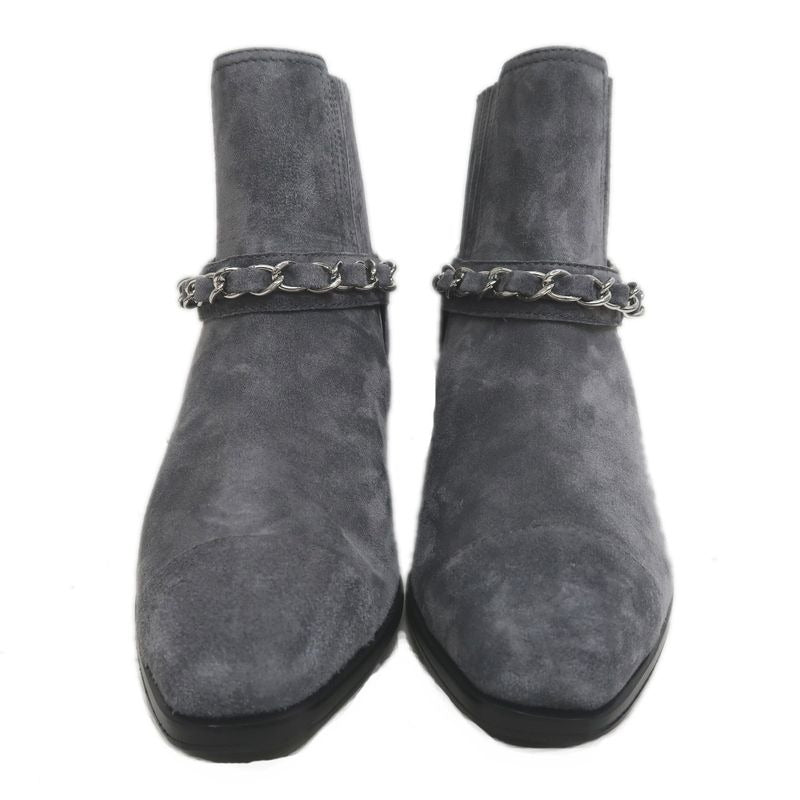 Chanel Side Gore Ankle Boots Size 38 C Gray Suede Shoes — view 5