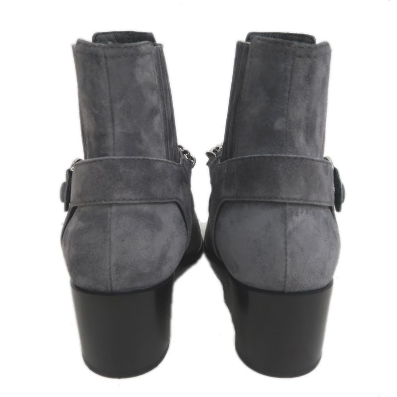 Chanel Side Gore Ankle Boots Size 38 C Gray Suede Shoes — view 6