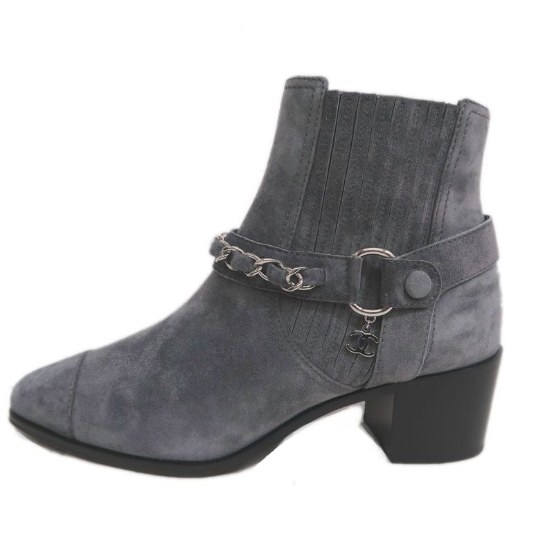 Chanel Side Gore Ankle Boots Size 38 C Gray Suede Shoes