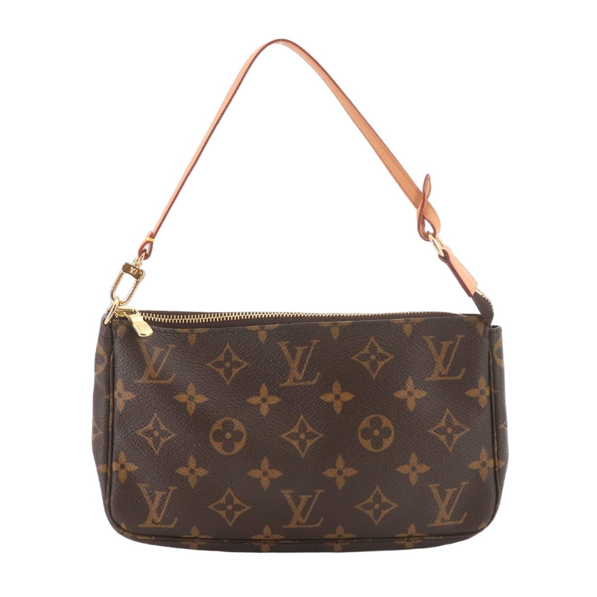 Louis Vuitton Monogram Pochette Hand Bag Brown Gold