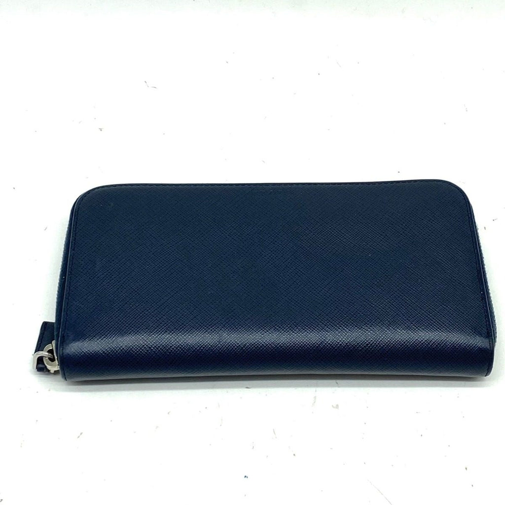 Prada Wallet Saffiano Round Navy Blue Card Coin Bill Holder — view 3