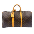 Louis Vuitton Keepall Bandouliere 50 Monogram Leather Brown Boston Bag Gold