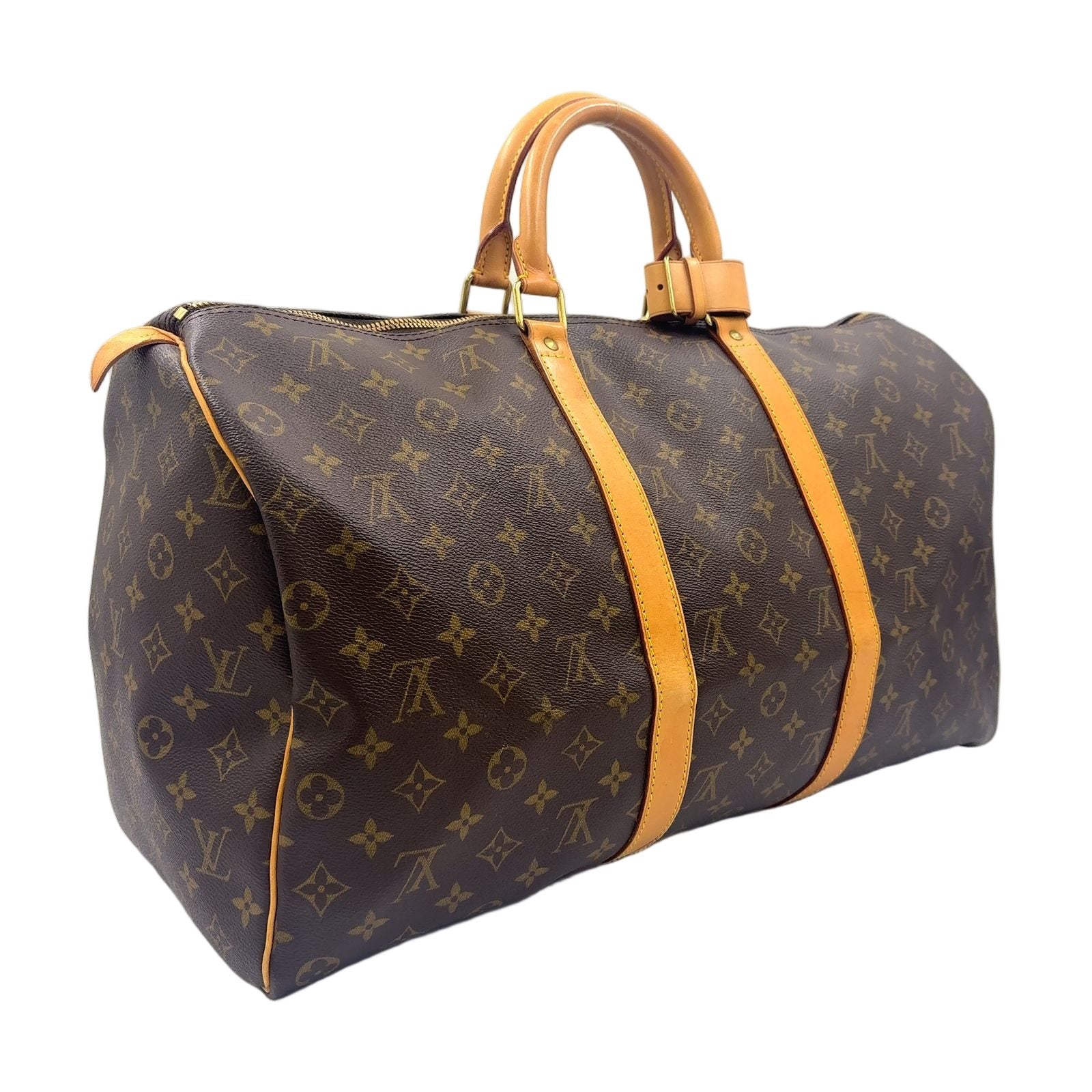 Louis Vuitton Keepall Bandouliere 50 Monogram Leather Brown Boston Bag Gold — view 2