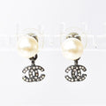 Chanel Logo CC Rhinestone Pearl Swing Coco Mark Gunmetal