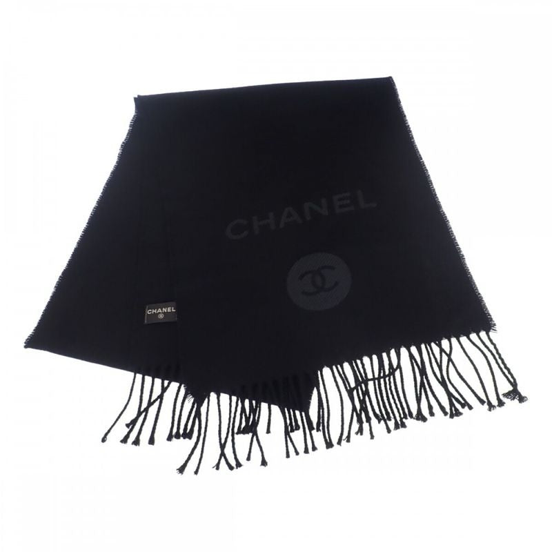 Chanel Coco Mark Scarf Wool Cashmere Black