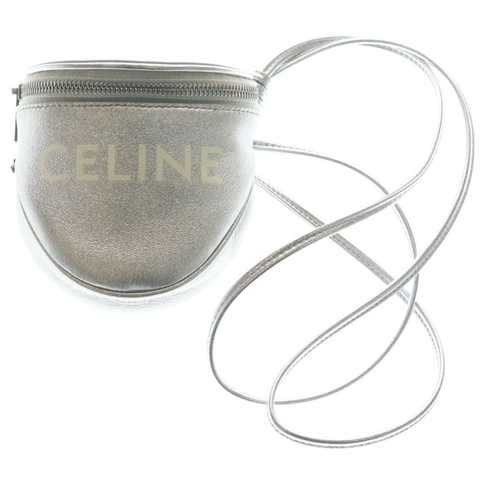 Celine Logo Printed Trumpet Shoulder Bag Print Silver