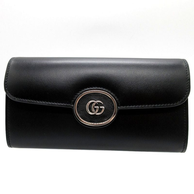 Gucci Minijohn Double Leather Black Bifold Long Wallet 0140