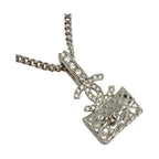 Chanel Coco Mark Quilted Bag Necklace A23 N Silver GP Rhinestone