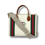 Gucci Interlocking Logo Embroidery 2-Way Tote Bag Sherry Line Ivory