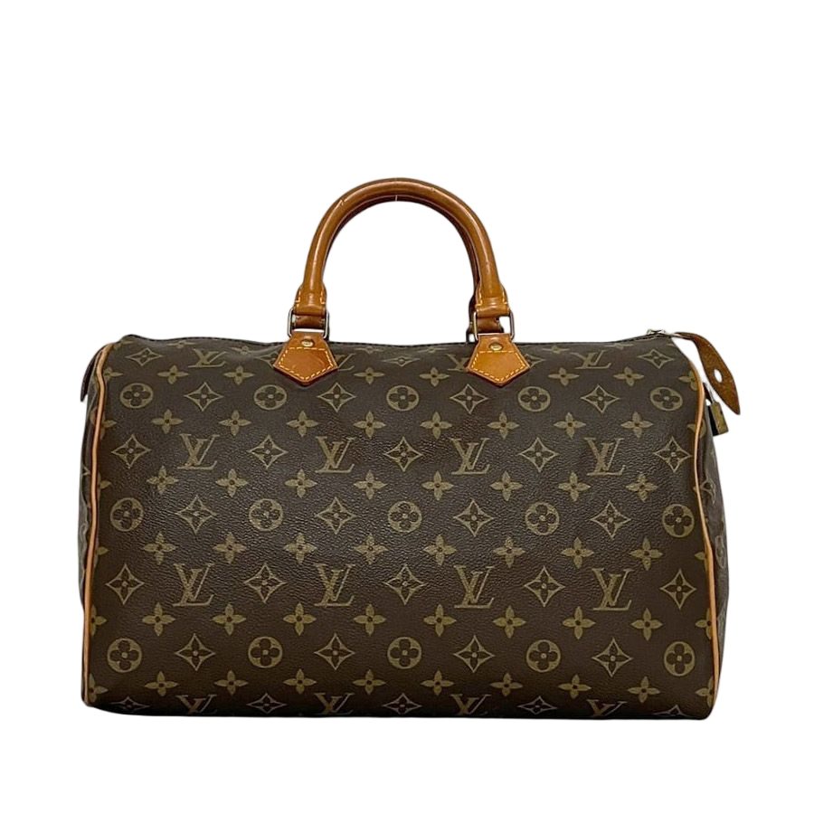 Louis Vuitton Boston Bag Speedy 35 Brown Monogram Canvas Leather 854 SA Mini