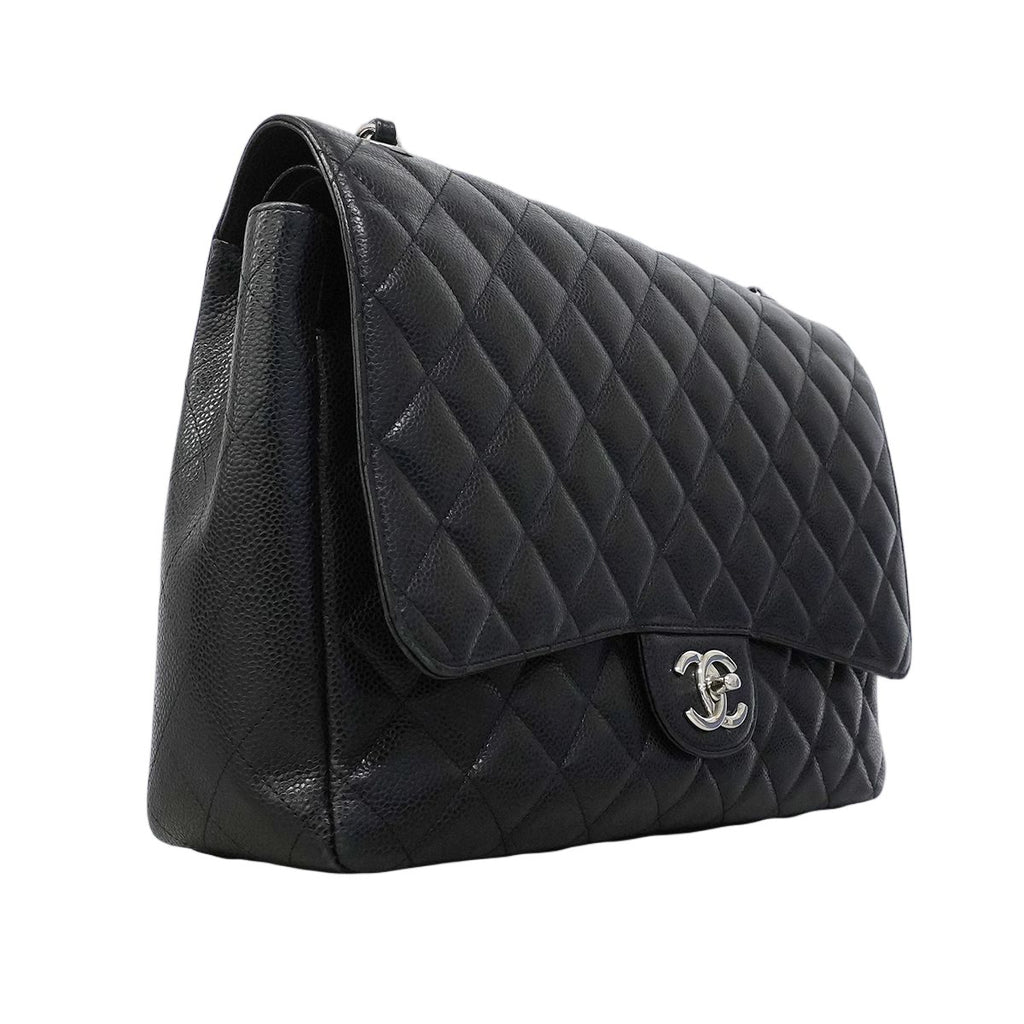 Chanel Shoulder Bag Deca Quilted Caviar Leather Black Silver — view 2