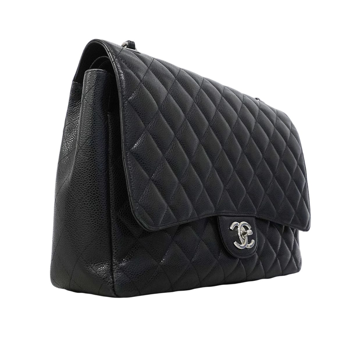 Chanel Shoulder Bag Deca Quilted Caviar Leather Black Silver — view 2