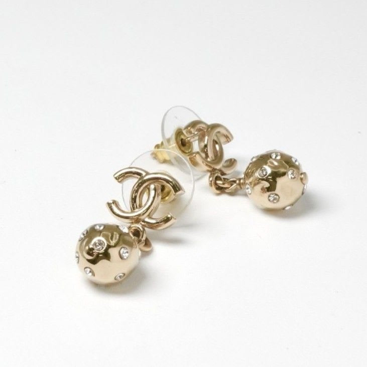 Chanel Earrings Gold Coco Mark Rhinestone — view 2