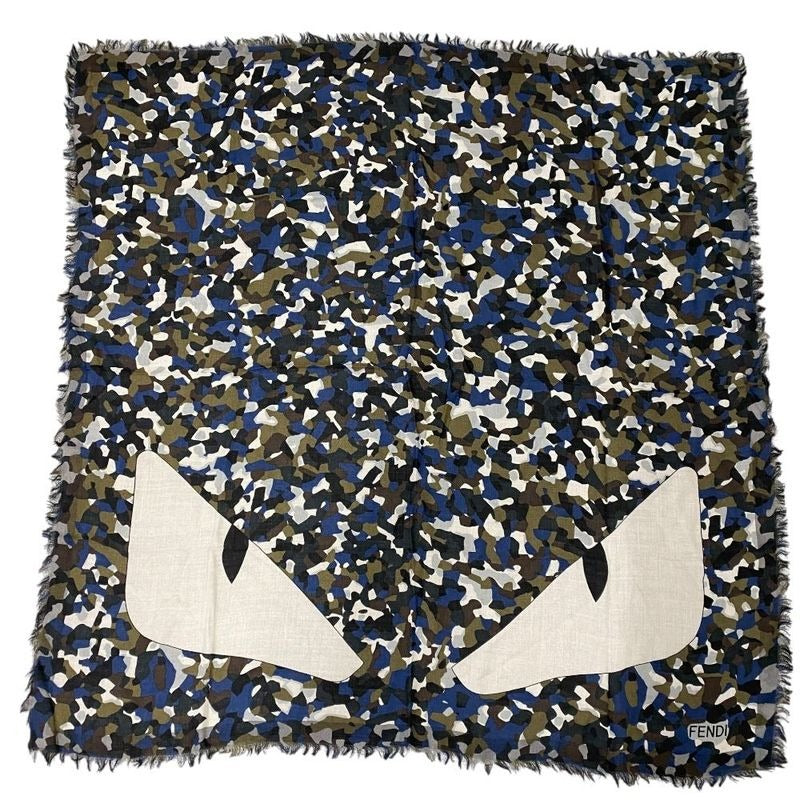Fendi Bugs Monster Scarf Shawl Large Camouflage Silk Logo All Over Pattern