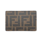 Fendi Card Case Leather Zucca Pattern FF Logo Brown Black