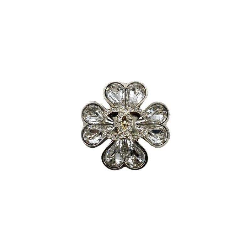 Chanel Aba913 No032 Metal & Strass Silver Gold Crystal Clover — view 3