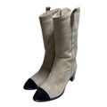 Chanel Suede Bicolor Short Boots Size 35 C Beige