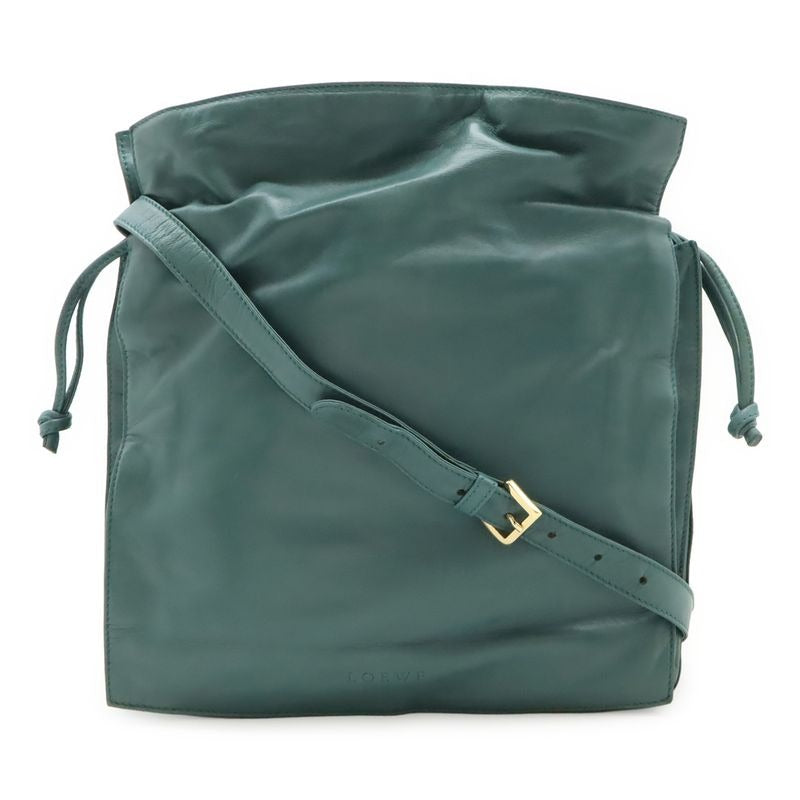 Loewe Flamenco Drawstring Bag Shoulder Crossbody Nappa Leather Blue Green