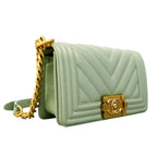 Chanel Shoulder Bag Boy Stitch Lambskin Light Green Gold — view 2