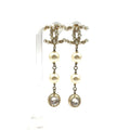 Chanel CC Logo Rhinestone Faux Pearl Long Color Stone Off White Clear Gold