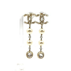 Chanel CC Logo Rhinestone Faux Pearl Long Color Stone Off White Clear Gold